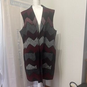 Tribal Women's Chevron Vest - Burgundy, Gray, Black